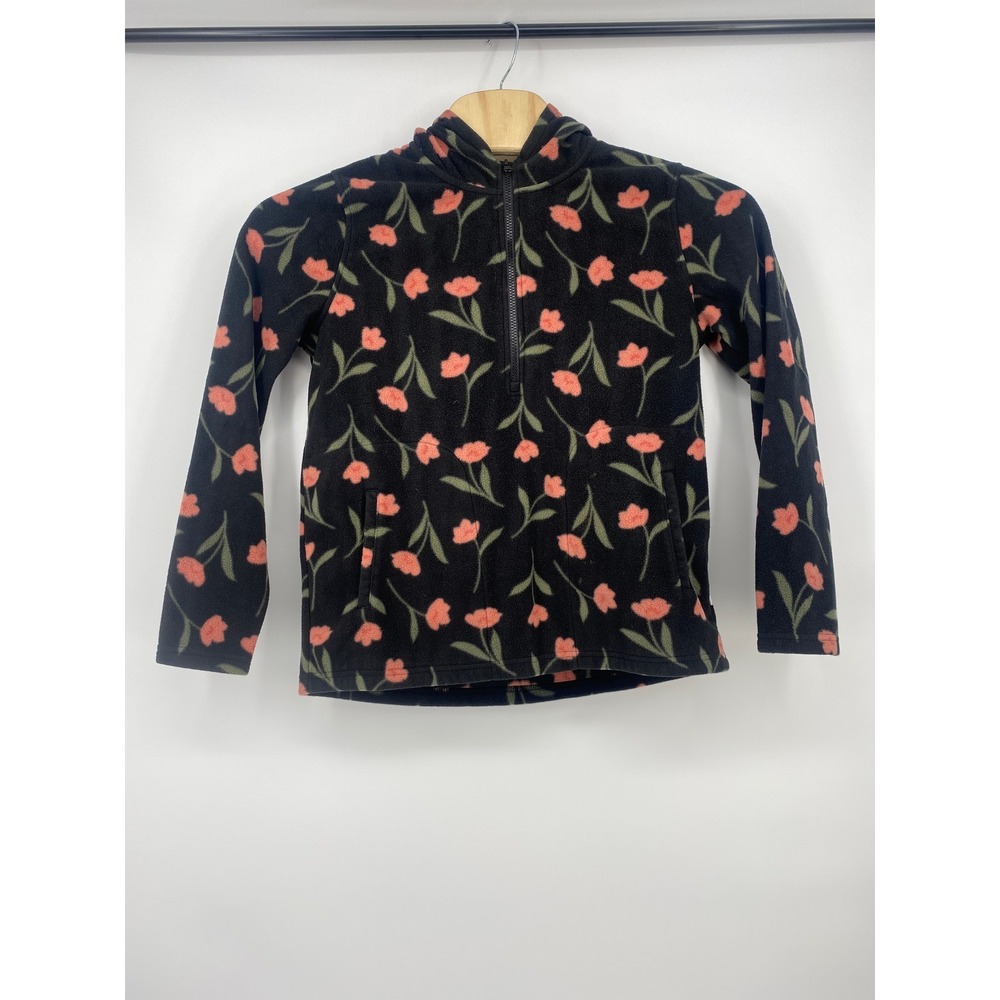 O'Neill Fleece Hoodie Medium Black Pink Floral Quarter Zip Pullover Excellent